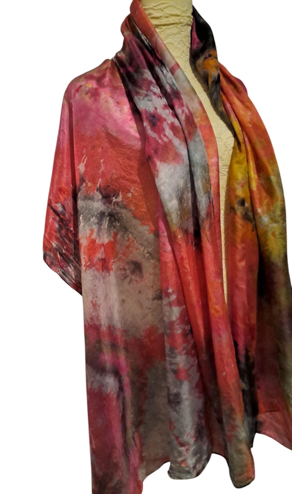 Red Abstract Scarf: Elegant Ice-Dyed Ladies Accessory