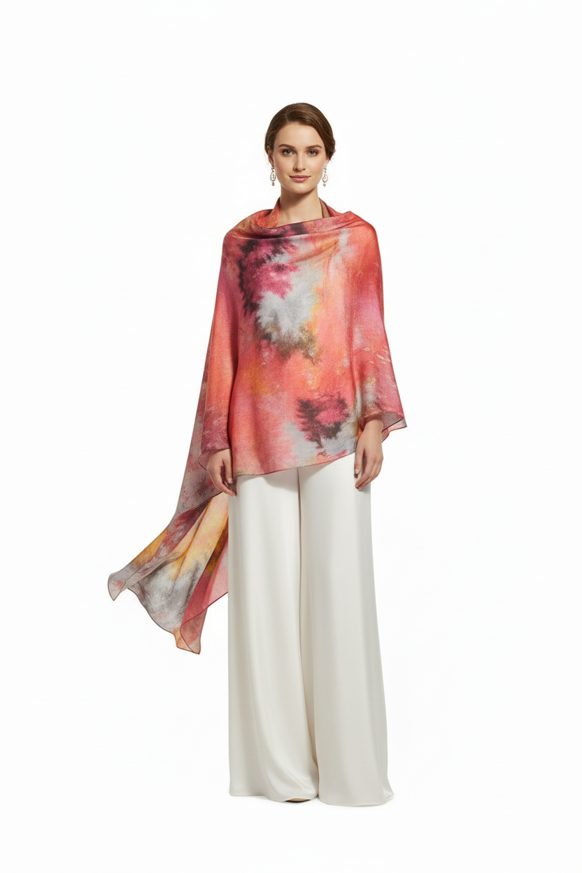 Red Abstract Scarf: Elegant Ice-Dyed Ladies Accessory