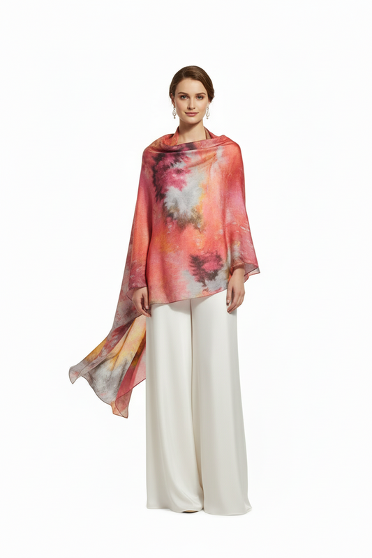 Red Abstract Scarf: Elegant Ice-Dyed Ladies Accessory