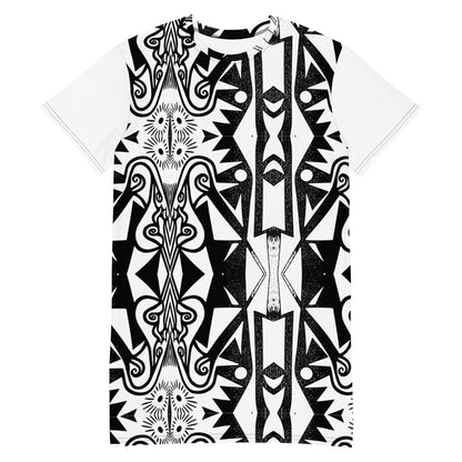Black and White T-Shirt Dress | Bohemian Tribal Print Oversized Tunic