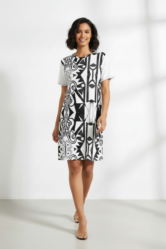 Black and White T-Shirt Dress | Bohemian Tribal Print Oversized Tunic