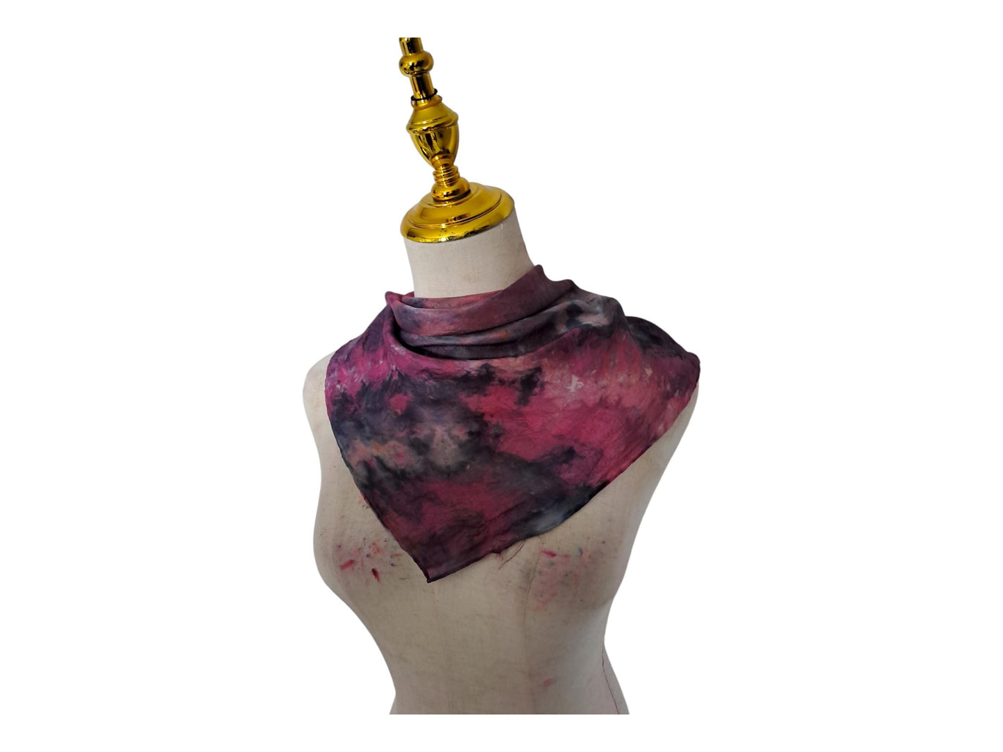 Ice-Dyed Red and Black Silk Scarf - Lightweight Neckerchief