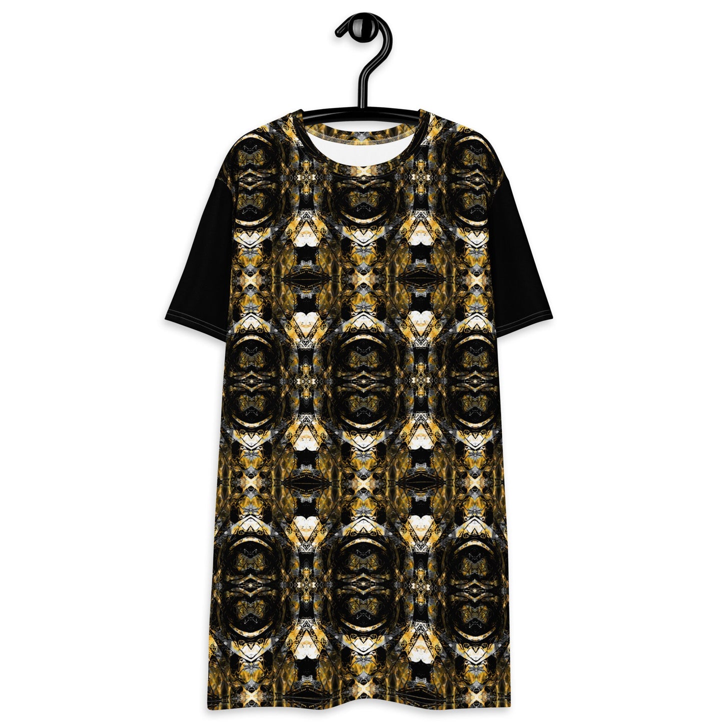 Black and Gold T-Shirt Dress: Oversized Short Sleeve Party Dress