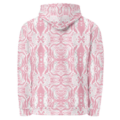 Pink Marble Print Hoodie with Pocket