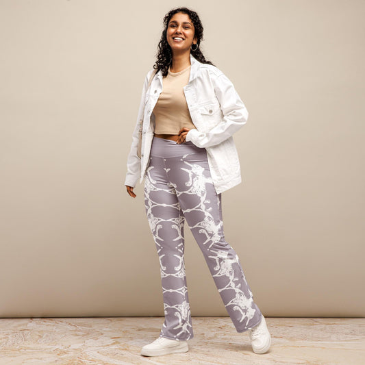 Abstract Print Wide-Leg Trousers: High-Waisted Pearl Pink Leggings