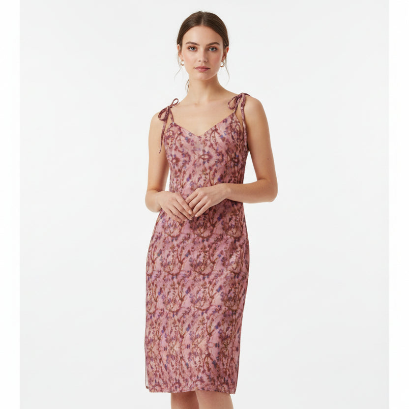 Romantic Rose Floral chiffon Slip Dress - Vintage-Inspired V-Neck Cami Midi