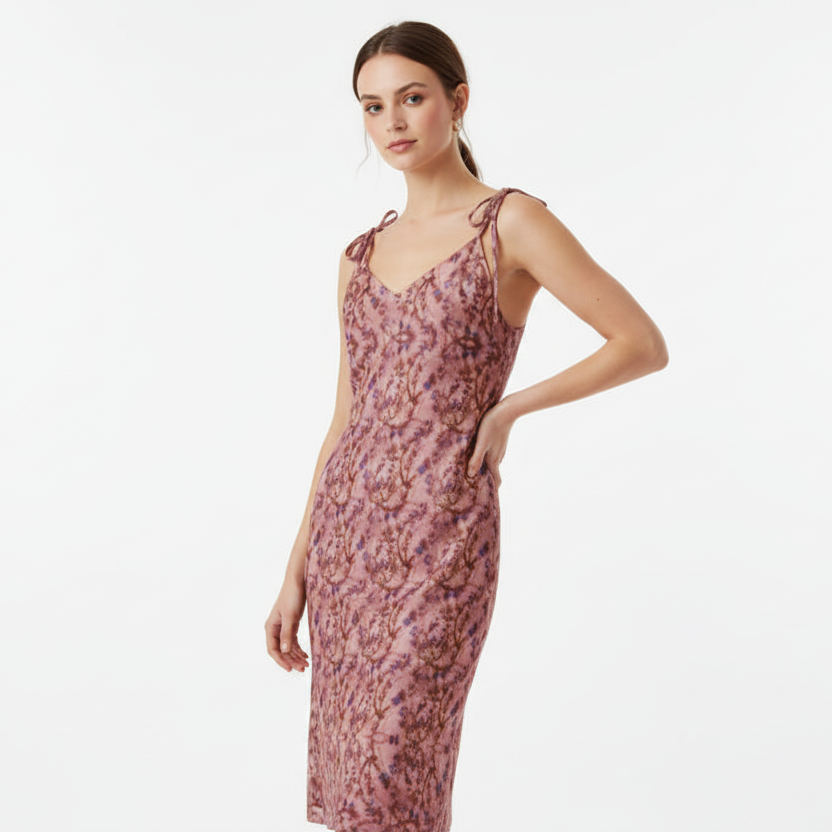 Romantic Rose Floral chiffon Slip Dress - Vintage-Inspired V-Neck Cami Midi