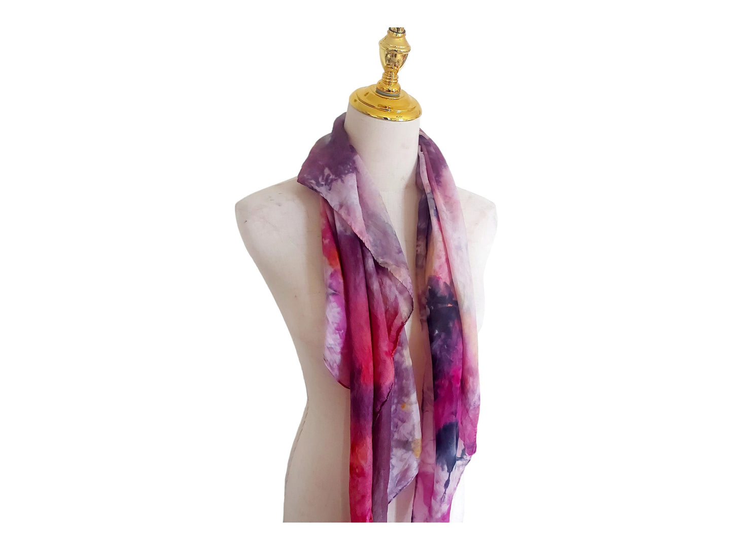 Ice-Dyed Silk Scarf: Pink, Black & Gold Wearable Art