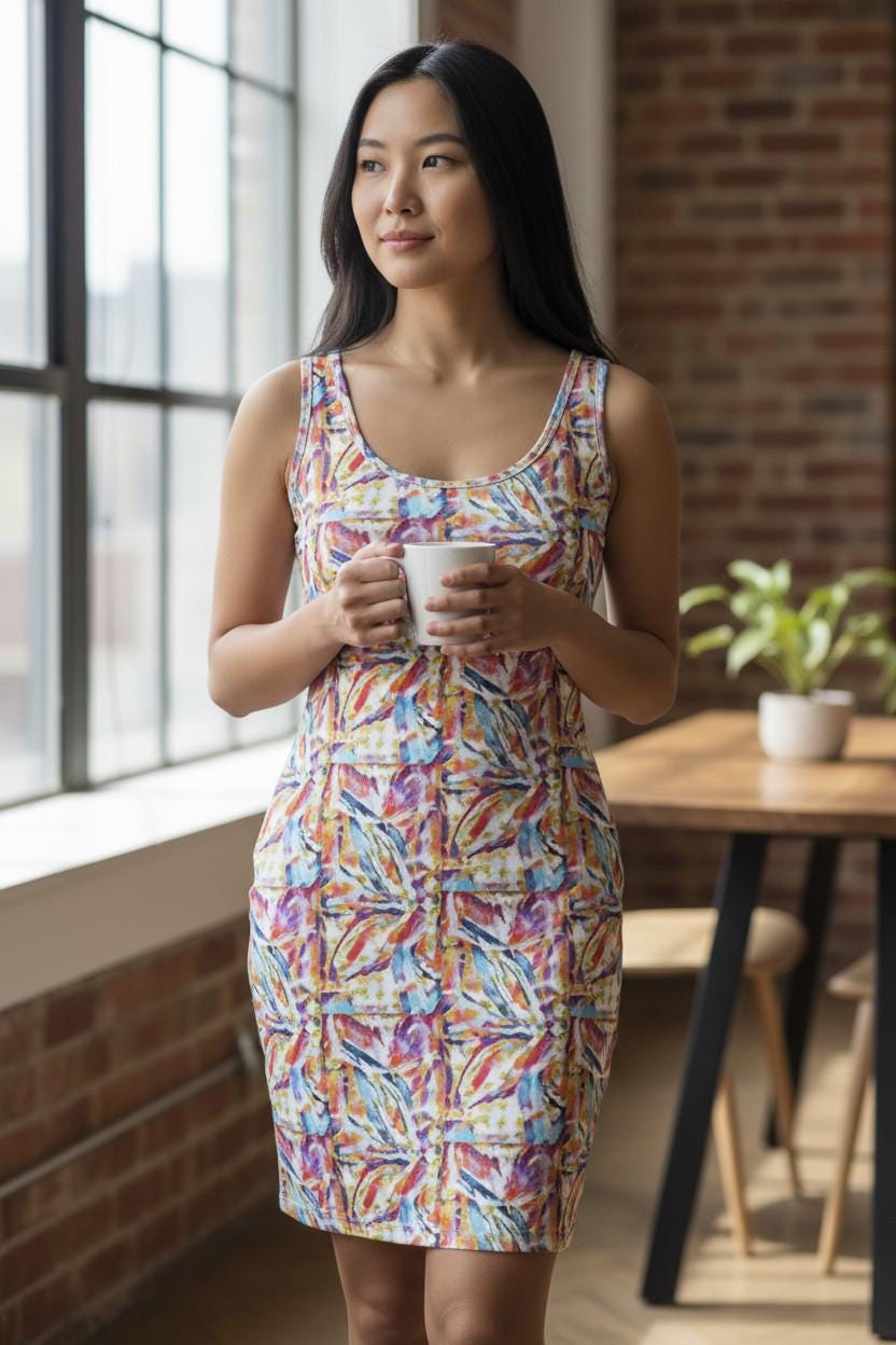 Abstract Bodycon Dress: Multi-Colored Summer Celebration Gown