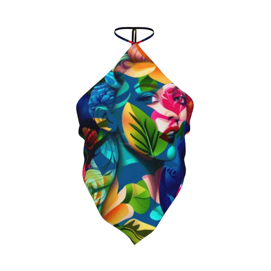 Vibrant Tropical Portrait Halter Bandana Top