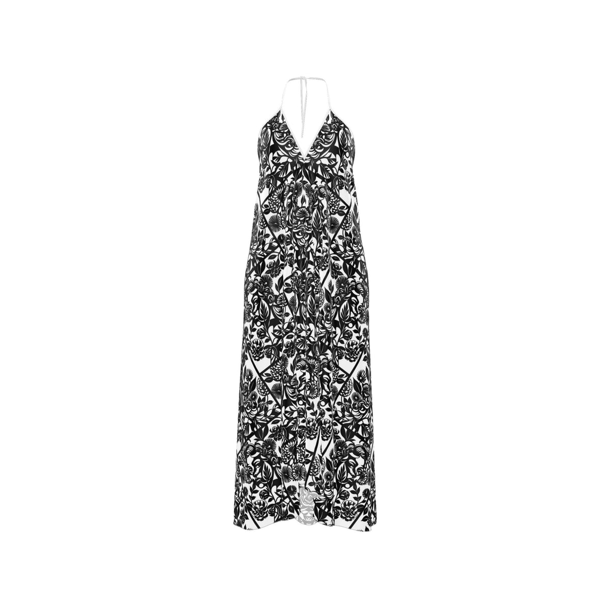 Monochrome Floral Halter Maxi Dress
