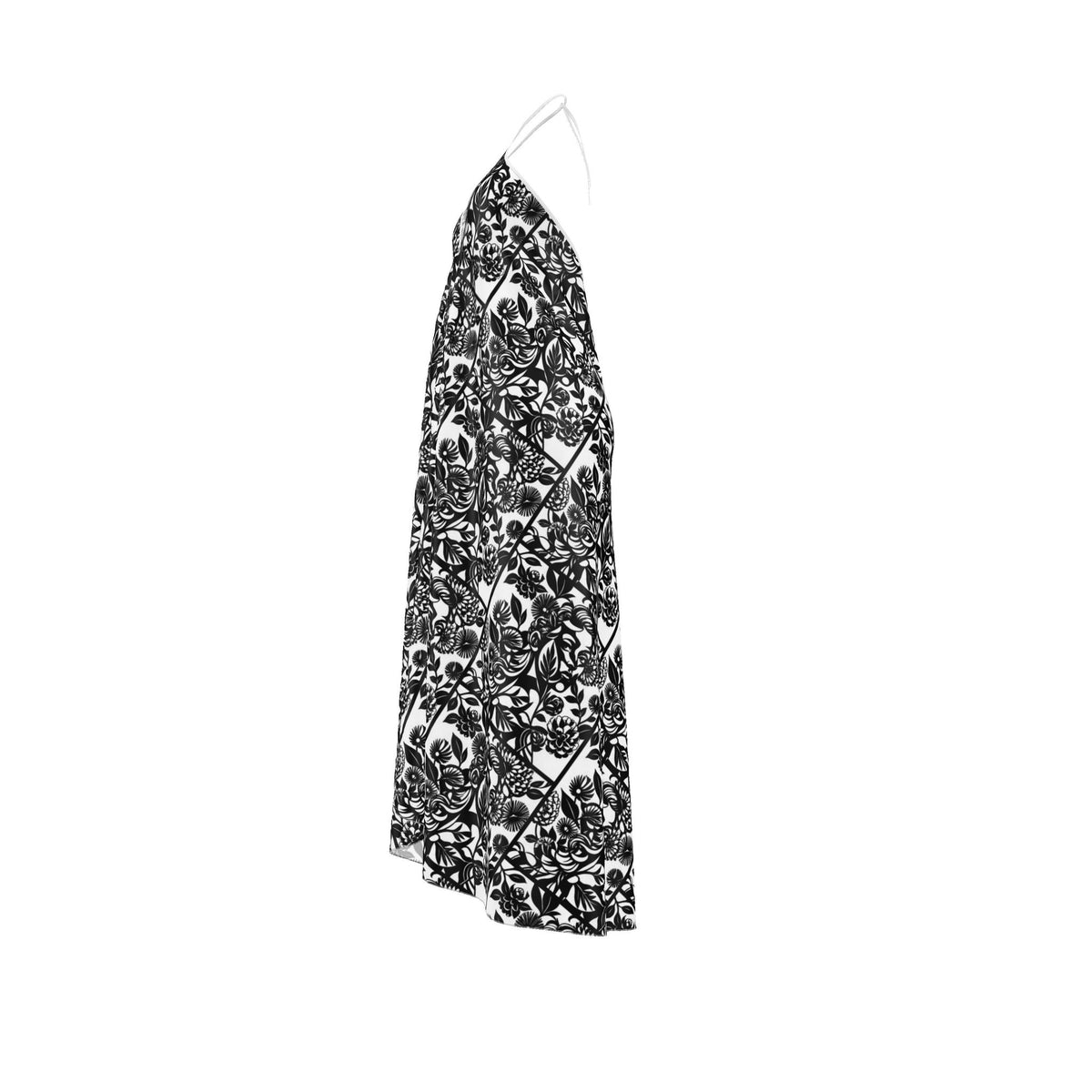 Monochrome Floral Halter Maxi Dress