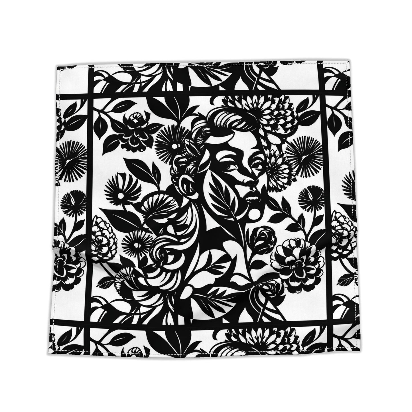 Black & White Floral Portrait Bandana