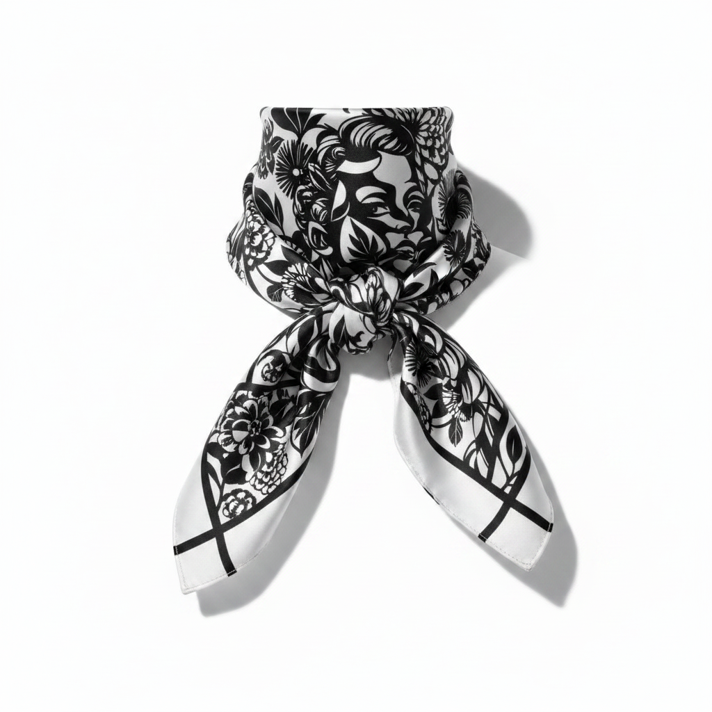 Black & White Floral Portrait Bandana