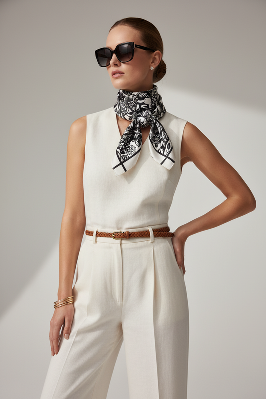 Black & White Floral Portrait Bandana