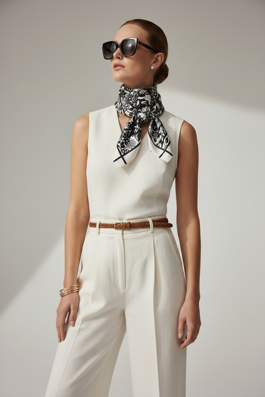Black & White Floral Portrait Bandana