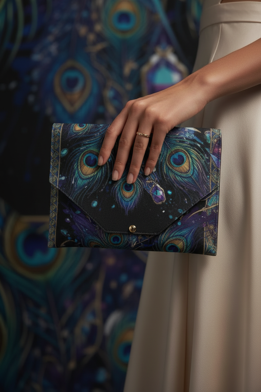 Mahjong Card Holder-Psychedelic Eye Boho Peacock Print Wallet