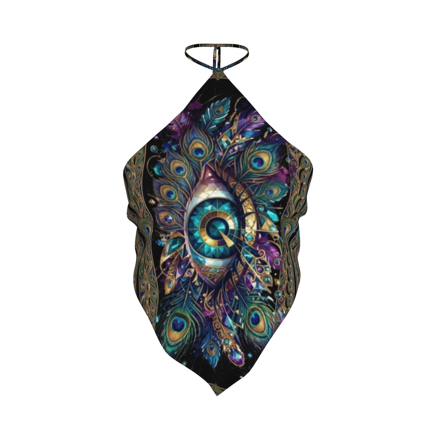Psychedelic Eye Halter Top, Boho Festival Crop, Artistic Summer Wear