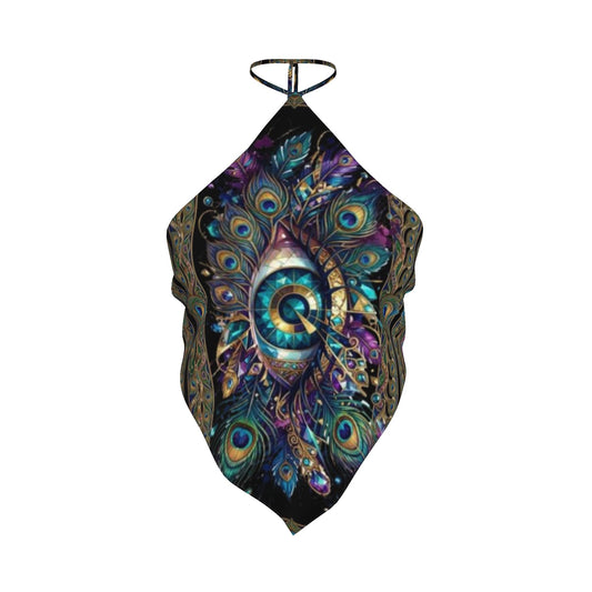 Psychedelic Eye Halter Top, Boho Festival Crop, Artistic Summer Wear