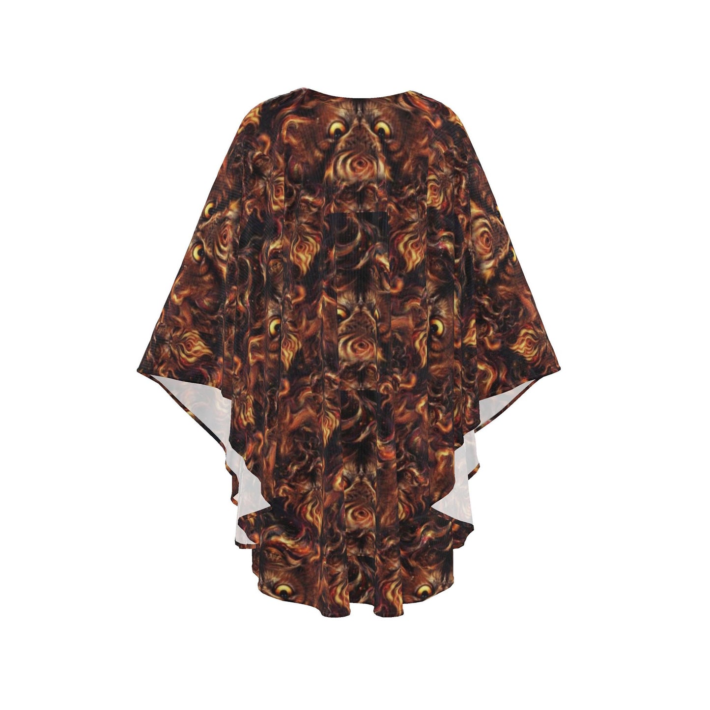 Owl Kaftan, Mystical Bird Print Cover Up, Boho V-Neck Maxi Dress, Fire