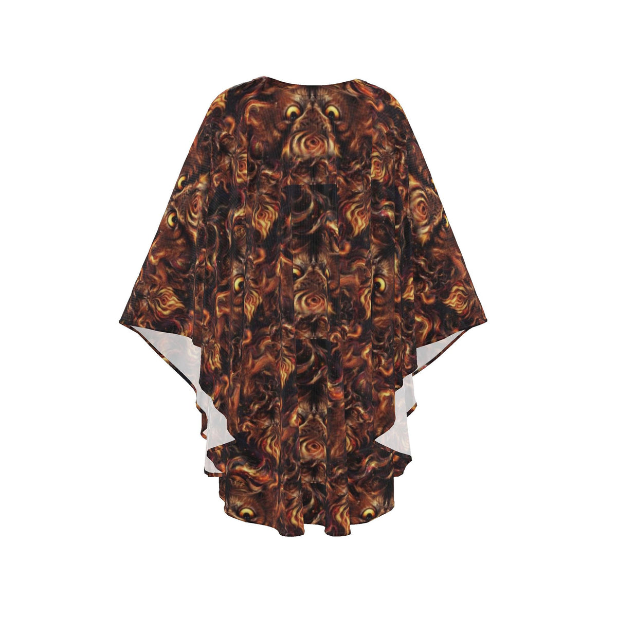 Owl Kaftan, Mystical Bird Print Cover Up, Boho V-Neck Maxi Dress, Fire