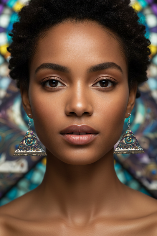 Unique Wooden Triangle Earrings | Intricate Eye Print Geometric Jewelry