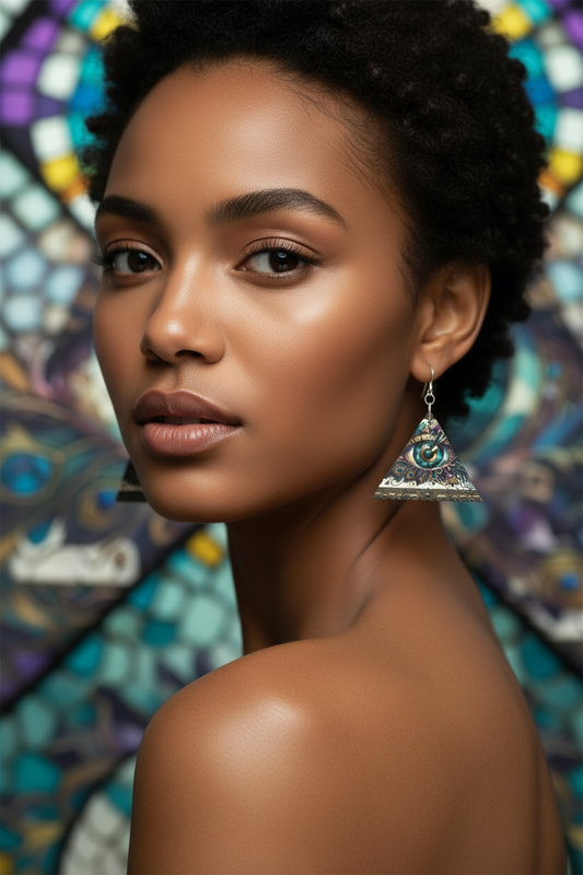 Unique Wooden Triangle Earrings | Intricate Eye Print Geometric Jewelry