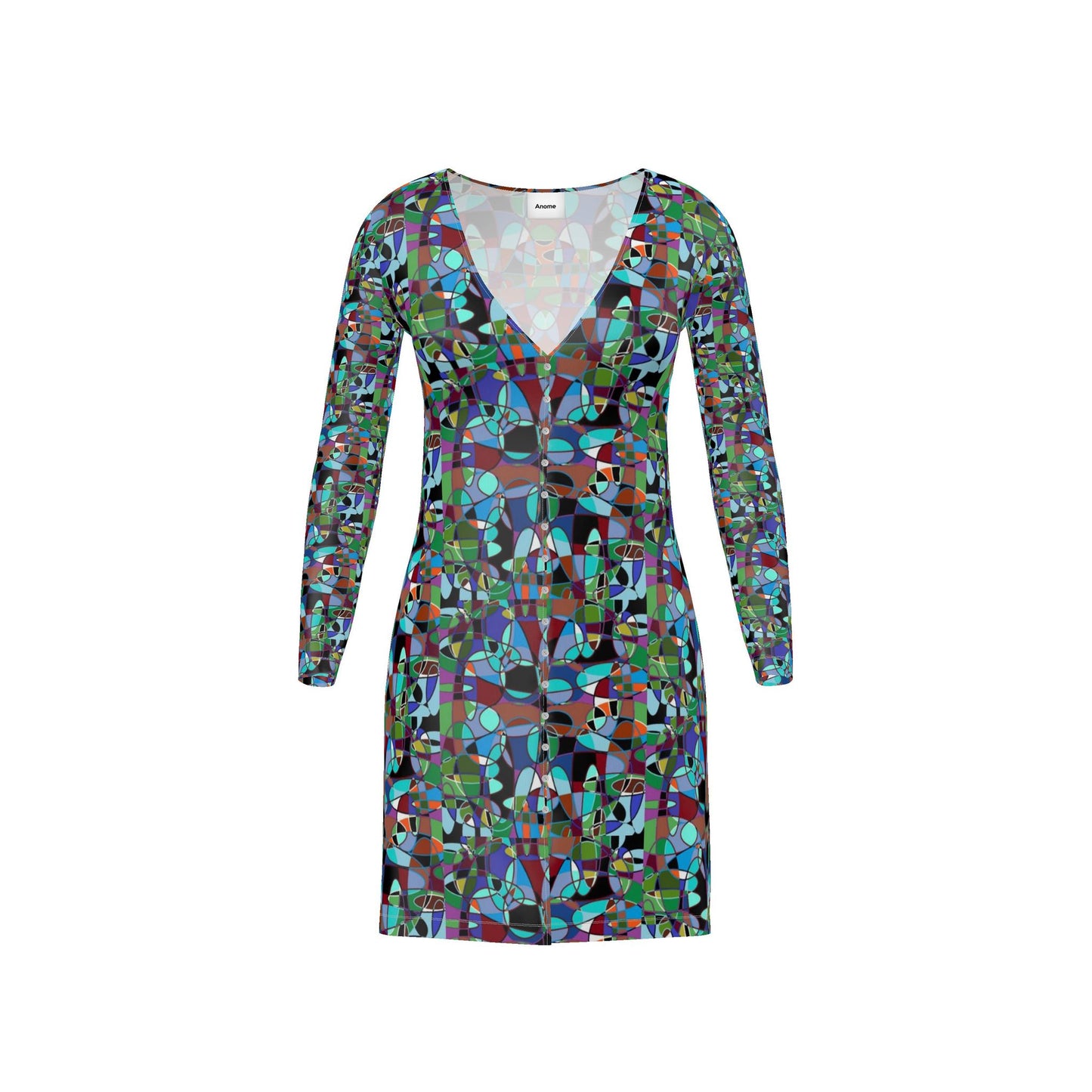 Abstract Art Long Cardigan, Colorful Geometric Duster Sweater, Modern