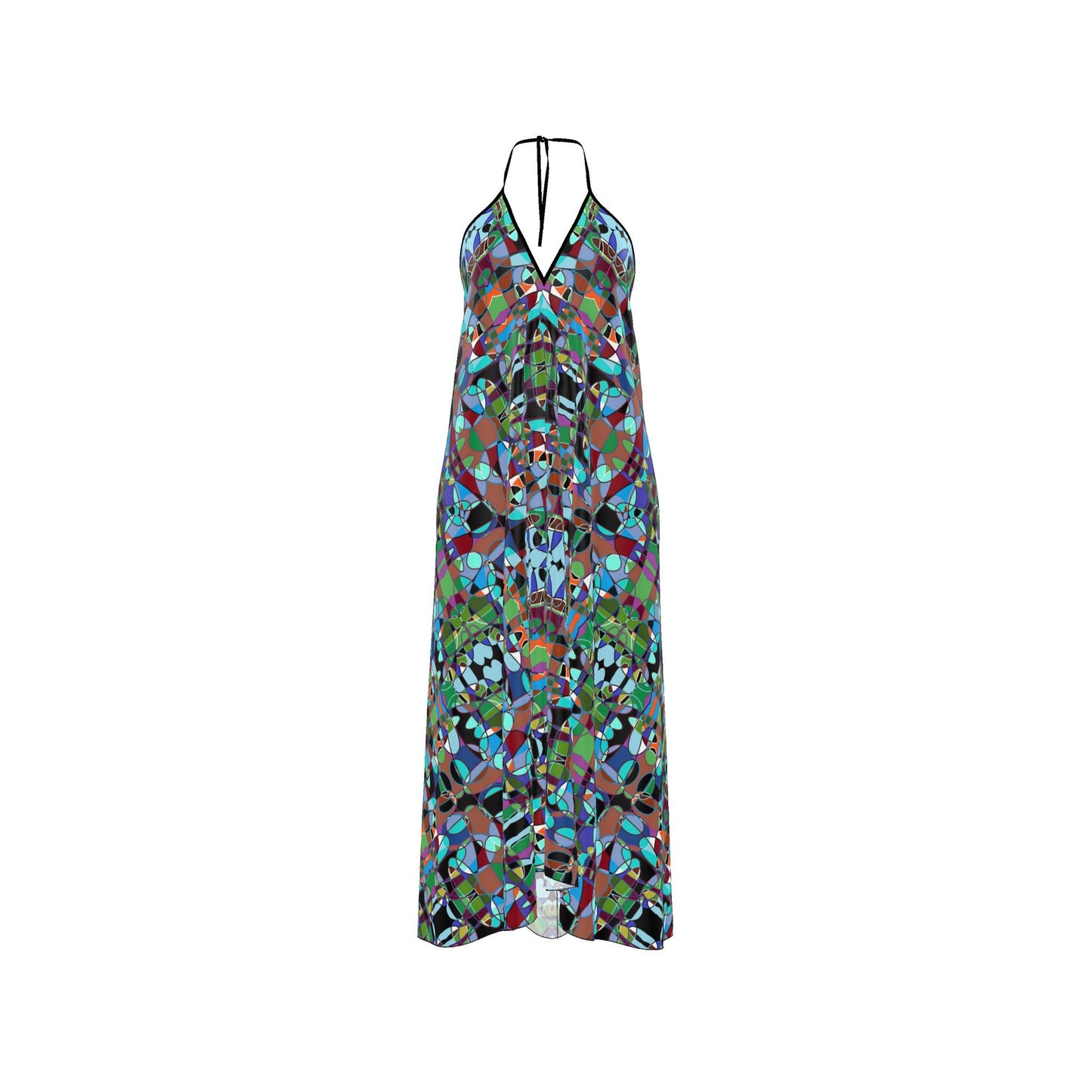Abstract Art Halter Neck Dress, Colorful Geometric Maxi Dress, Modern