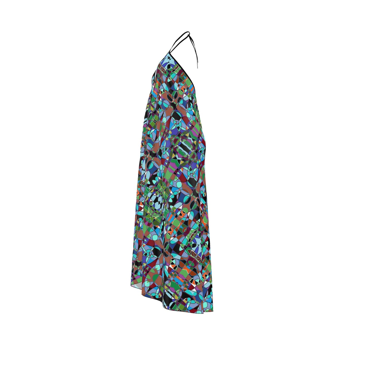 Abstract Art Halter Neck Dress, Colorful Geometric Maxi Dress, Modern