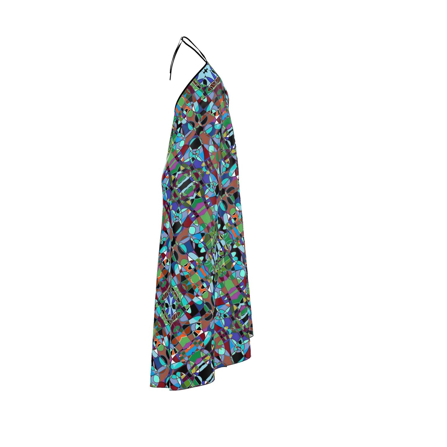 Abstract Art Halter Neck Dress, Colorful Geometric Maxi Dress, Modern