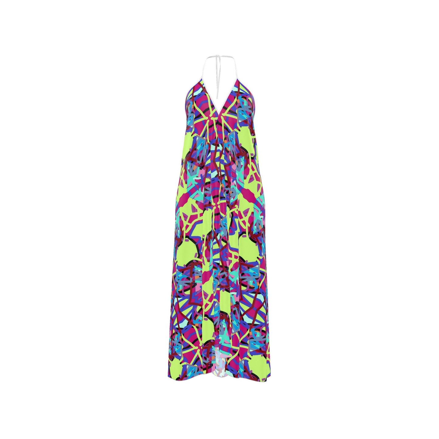 Colorful Halterneck Backless Maxi Dress | Neon Abstract Print Summer
