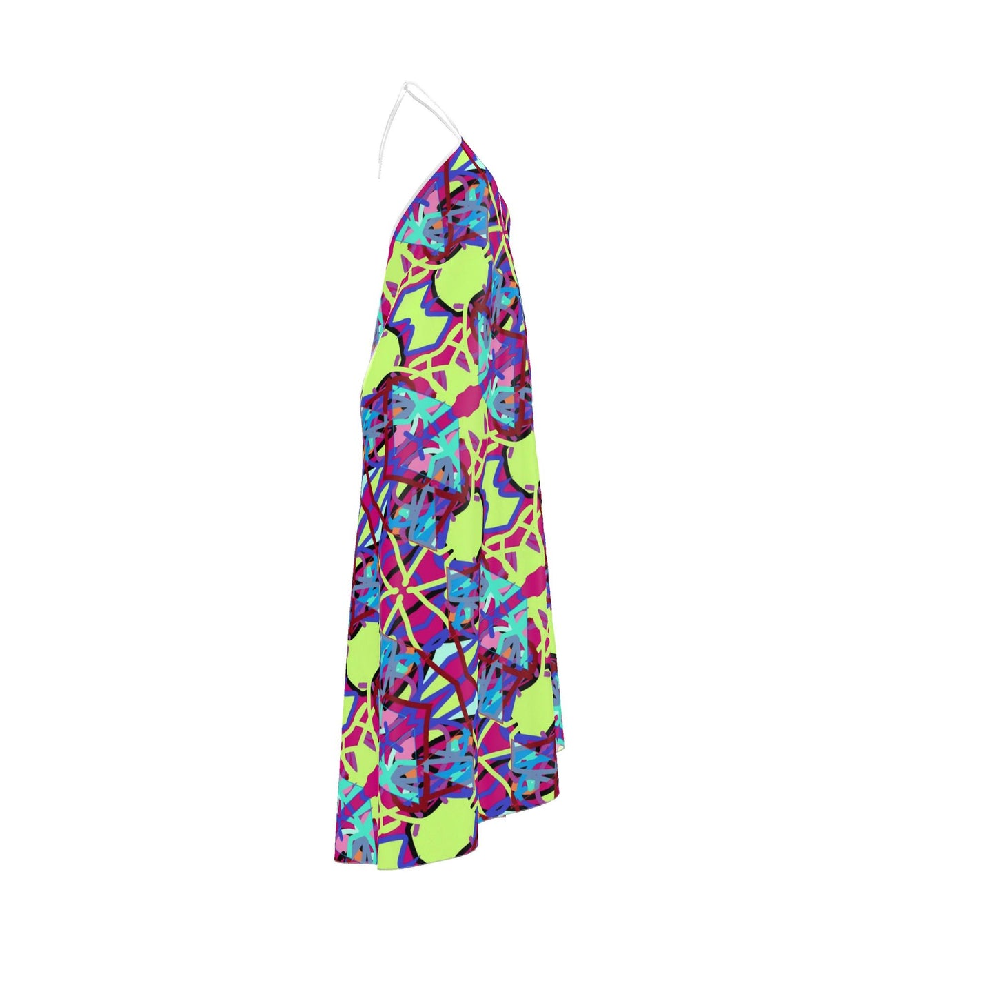 Colorful Halterneck Backless Maxi Dress | Neon Abstract Print Summer