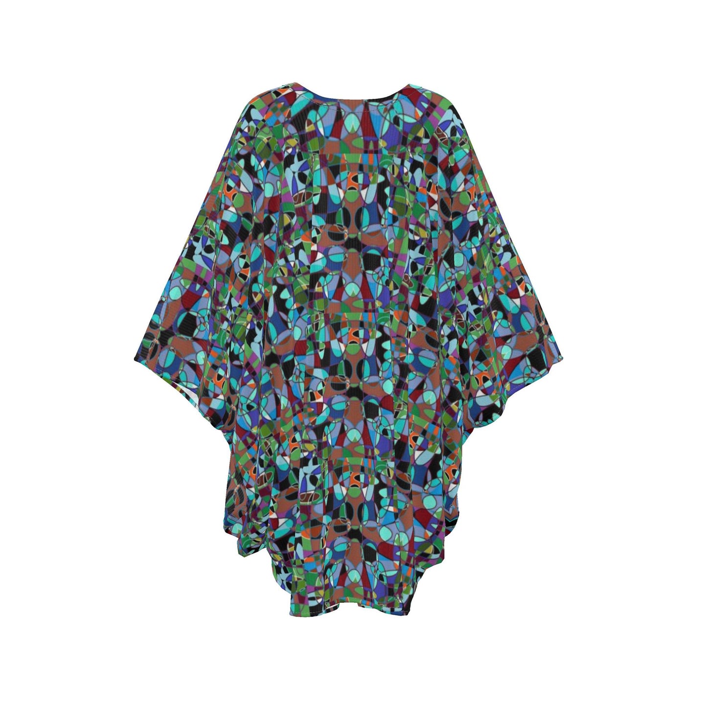 Abstract Print Georgette Kaftan Dress, Boho Chic Flowy Resort Wear