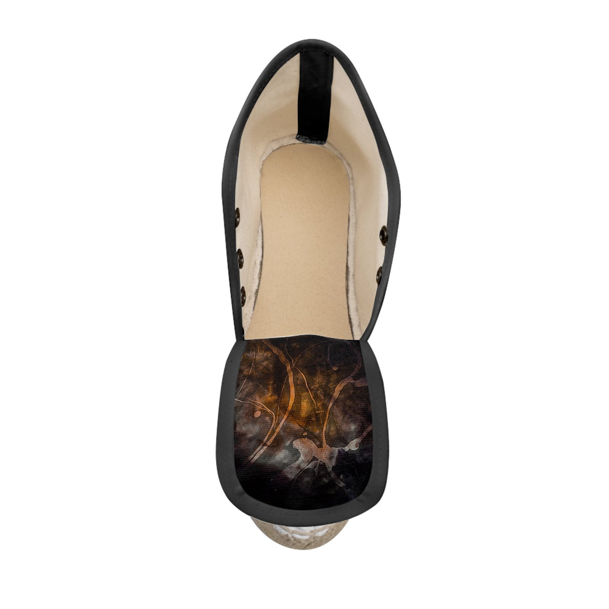 Dark Fiery Abstract Print Wedge Espadrilles | Lace-Up High Top