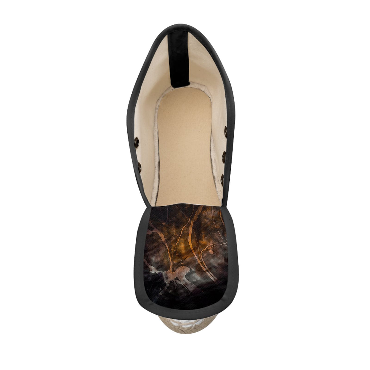 Dark Fiery Abstract Print Wedge Espadrilles | Lace-Up High Top