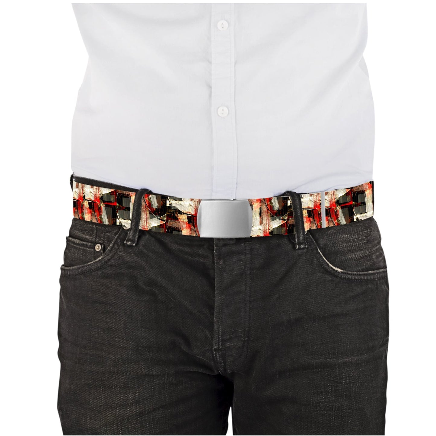 Abstract Geometric Pattern Belt, Colourful Woven Art Print Canvas Belt