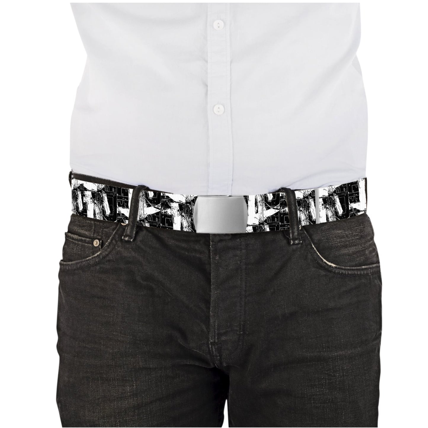 Black and White Web Belt, Abstract Monochrome Canvas Belt, Woven Belt