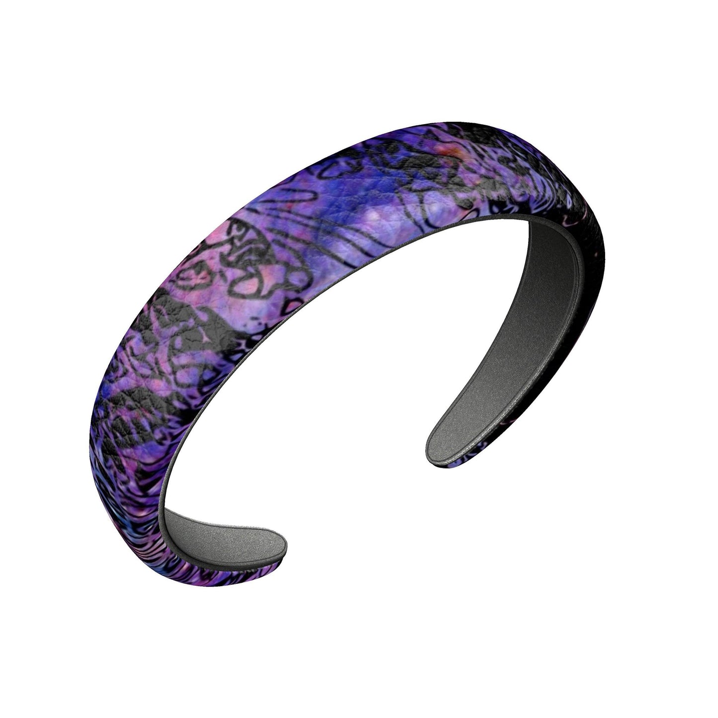 Leather Headband, Purple and Black Printed Hair Band, Padded Hair Accessory, Abstract Design Hair Hoop, Gift for Women