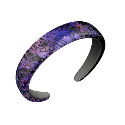 Leather Headband, Purple and Black Printed Hair Band, Padded Hair Accessory, Abstract Design Hair Hoop, Gift for Women