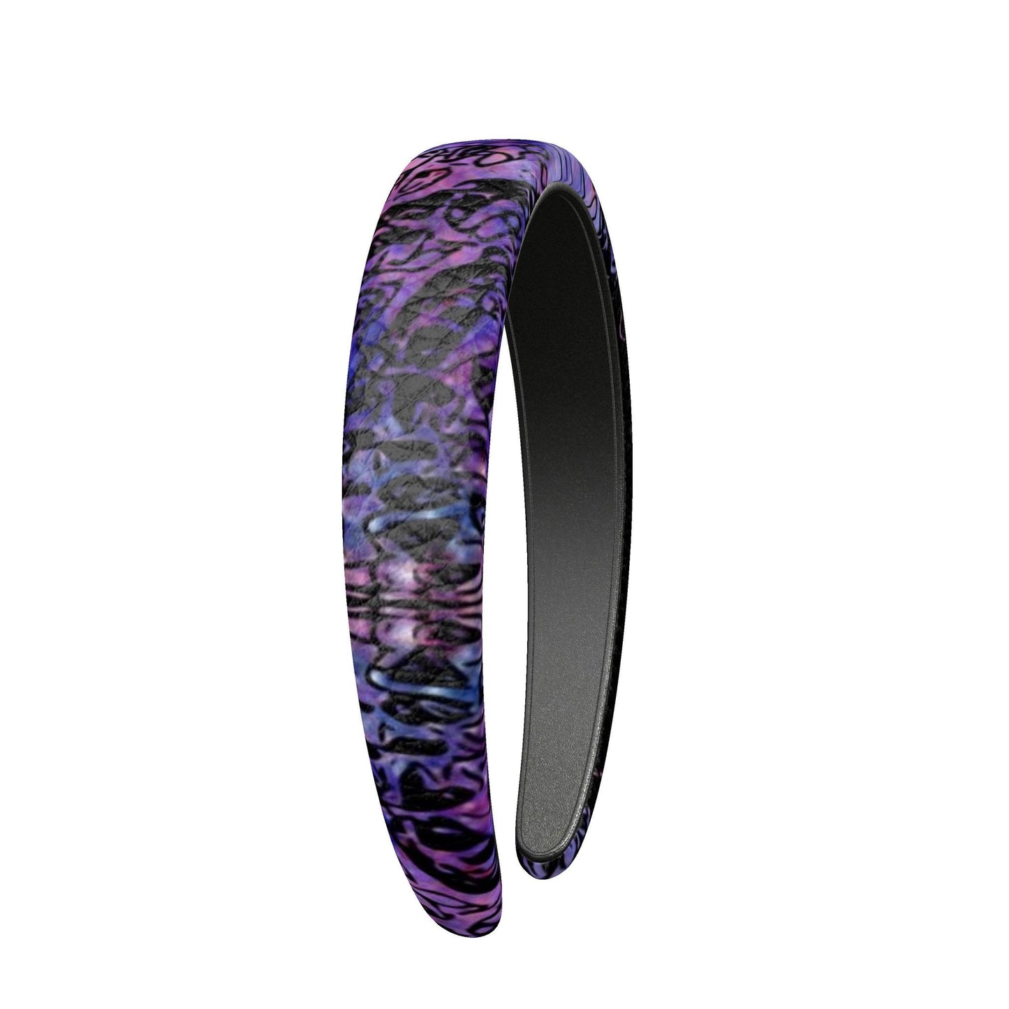 Leather Headband, Purple and Black Printed Hair Band, Padded Hair Accessory, Abstract Design Hair Hoop, Gift for Women