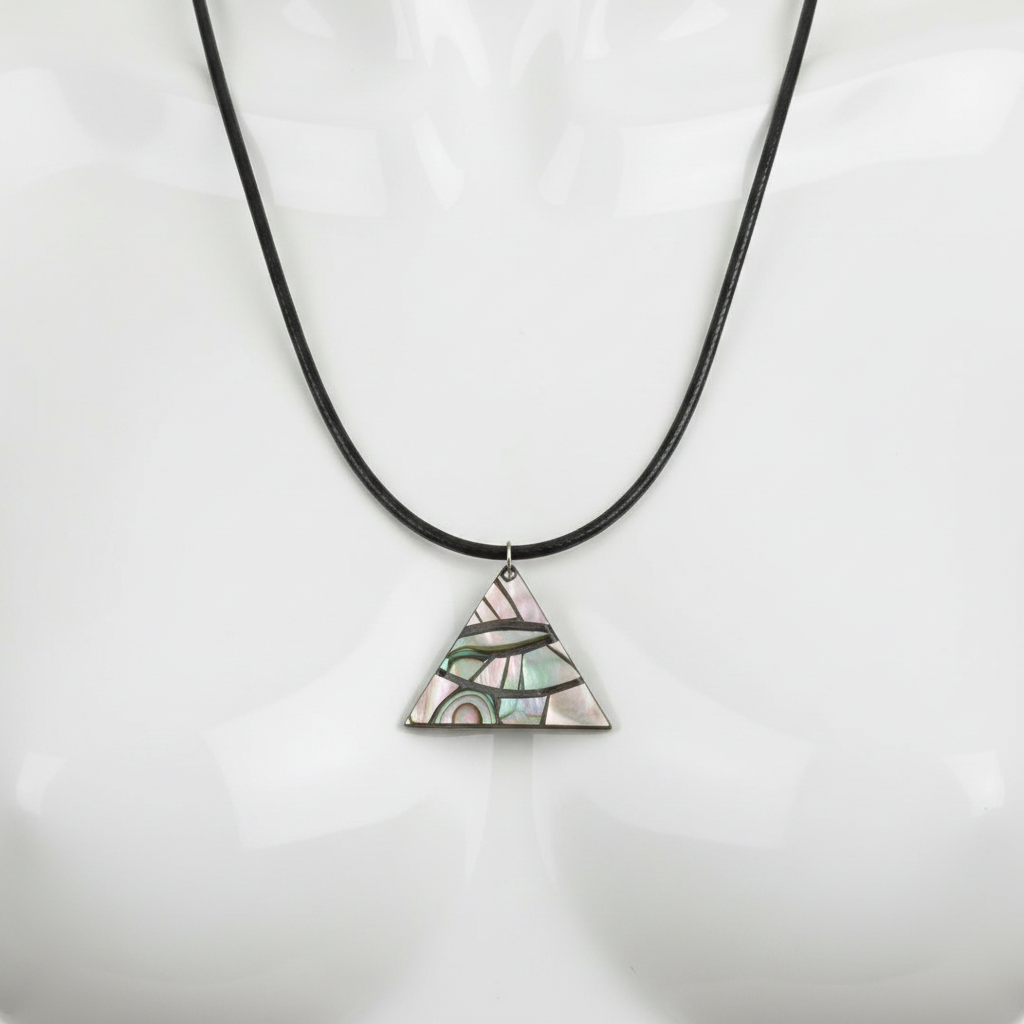 Geometric Triangle Pendant Necklace | Handcrafted Abstract Art Jewelry | Black Cord Statement Necklace, Unique Gift for Women