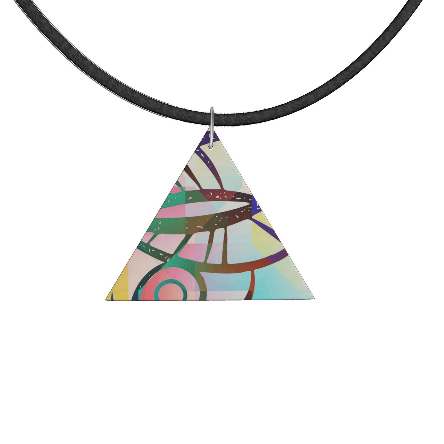 Geometric Triangle Pendant Necklace | Handcrafted Abstract Art Jewelry | Black Cord Statement Necklace, Unique Gift for Women