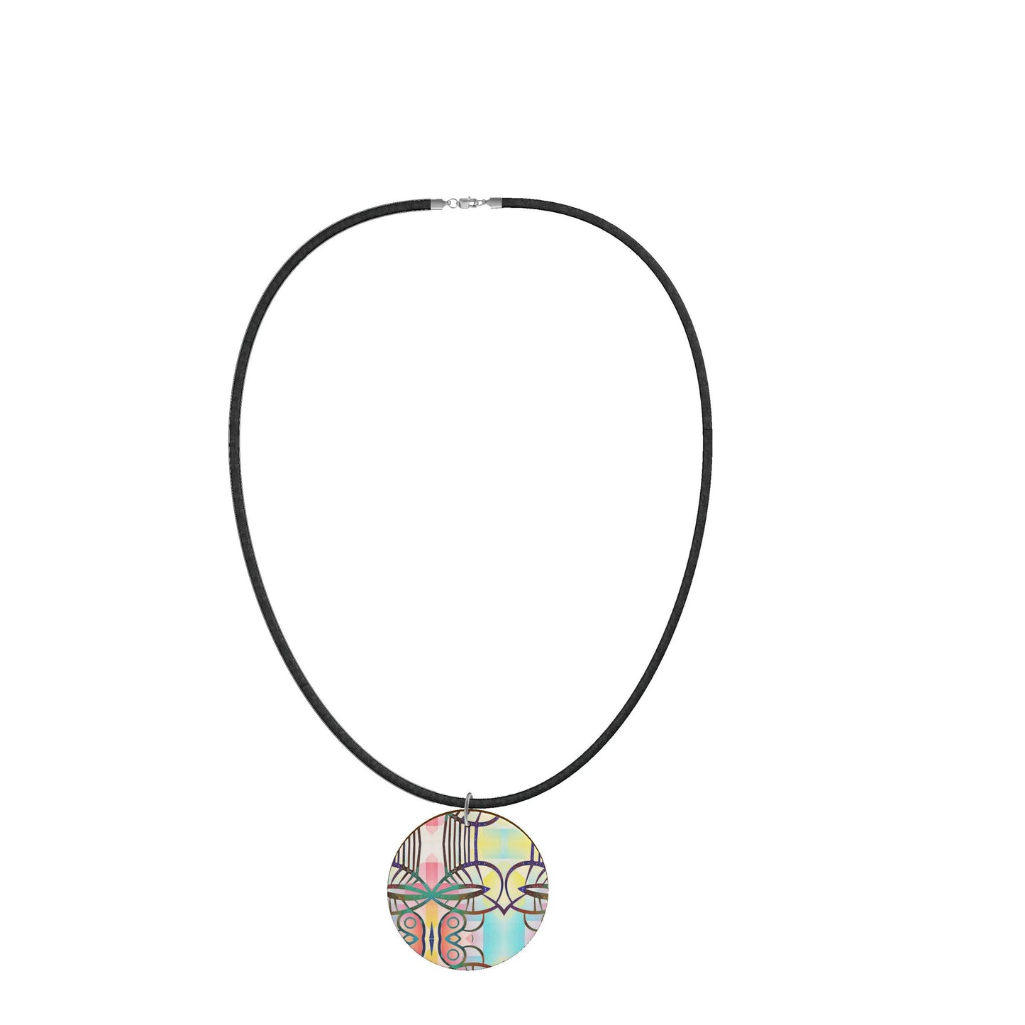 Colorful Geometric Wooden Pendant Necklace | Art Jewelry