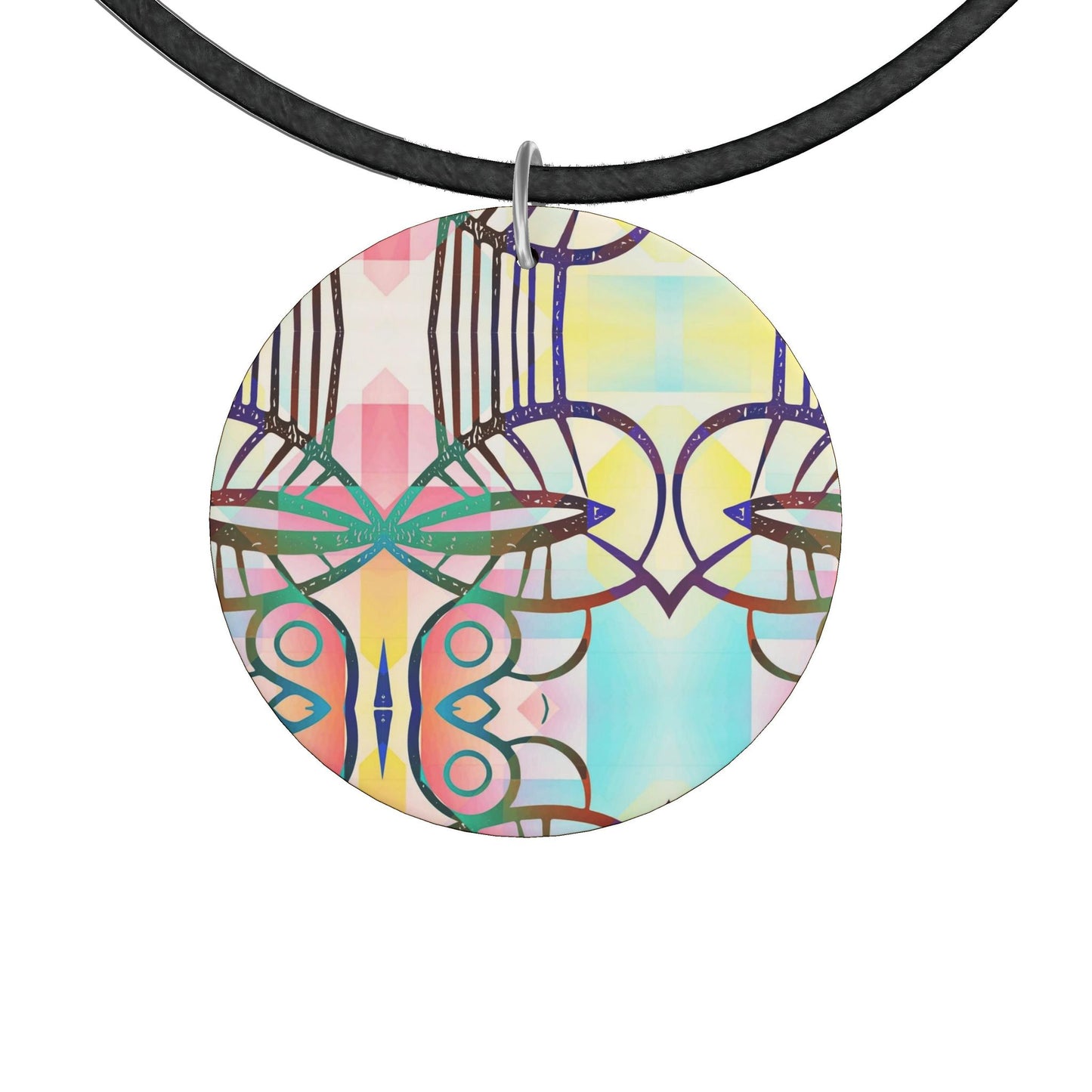 Colorful Geometric Wooden Pendant Necklace | Art Jewelry