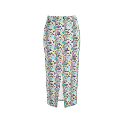 Abstract Print Long Skirt, Colourful Graphic Maxi Skirt, High Waist Split Skirt, Modern Streetwear Fashion