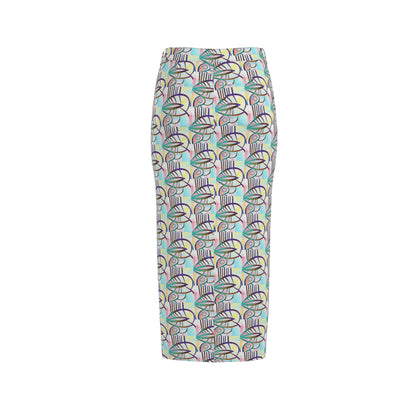 Abstract Print Long Skirt, Colourful Graphic Maxi Skirt, High Waist Split Skirt, Modern Streetwear Fashion