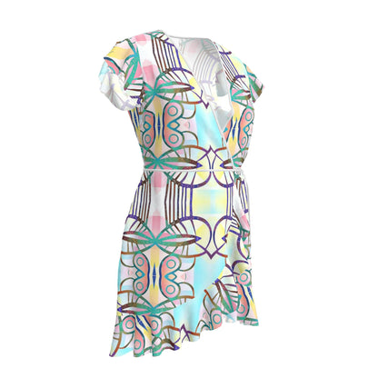 Colourful Geometric Print Wrap Tea Dress