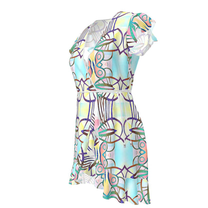 Colourful Geometric Print Wrap Tea Dress