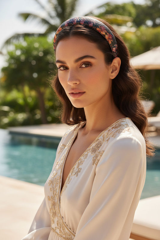 A Floral Printed Leather Padded Headband